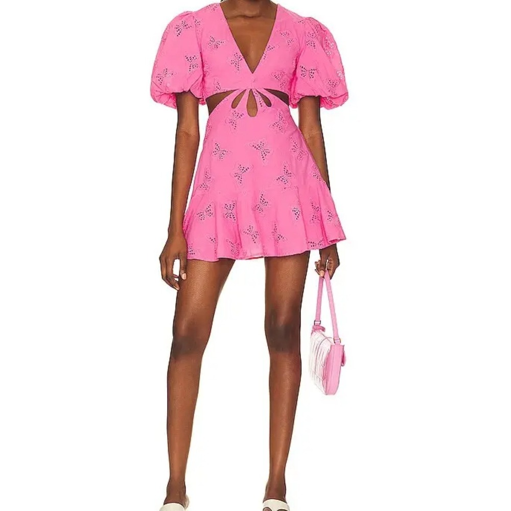 Lovers and Friends Farrah Mini Dress Fushcia Pink Butterfly Eyelet Cut Out Small